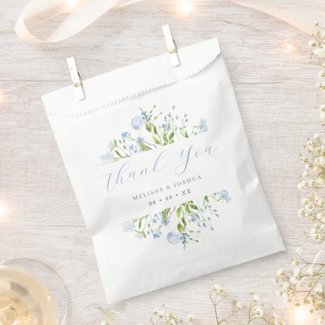 Sachets En Papier Aquarelle bleu clair Merci Floral Mariage (Coupé)