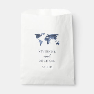 Sachets En Papier Aquarelle bleue World Map Mariage