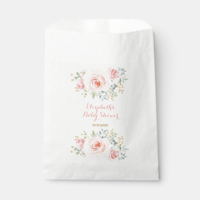 Sachets En Papier Aquarelle Blush Pink Gold Flower Rose (Devant)