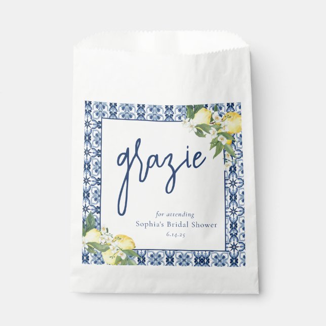 Sachets En Papier Aquarelle Citron Positano Fête des mariées (Devant)