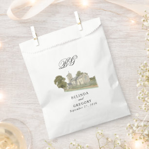 Sachets En Papier Aquarelle Eglise traditionnelle Monogramme Mariage