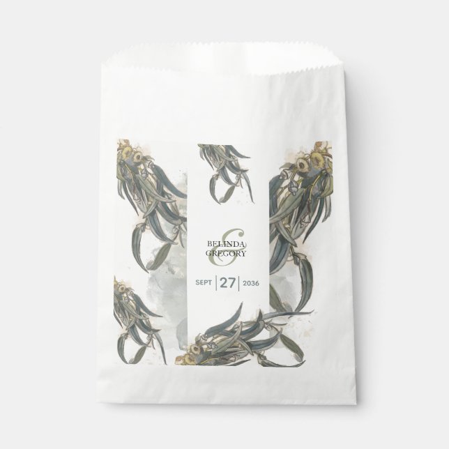 Sachets En Papier Aquarelle Eucalyptus Feuille Mariage vert (Devant)