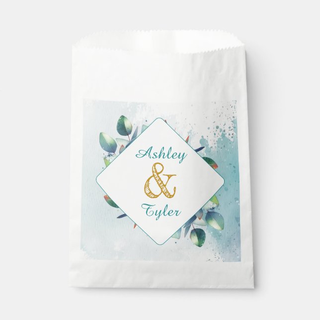 Sachets En Papier Aquarelle Eucalyptus Mariage botanique (Devant)