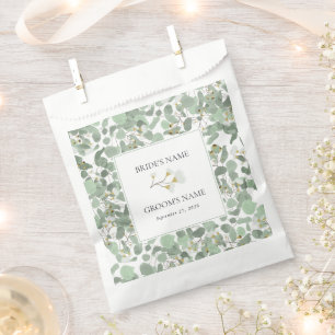 Sachets En Papier Aquarelle Eucalyptus Mariage de fleurs vertes