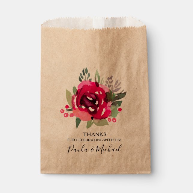 Sachets En Papier Aquarelle Fête des mariées florale rose chaud (Devant)