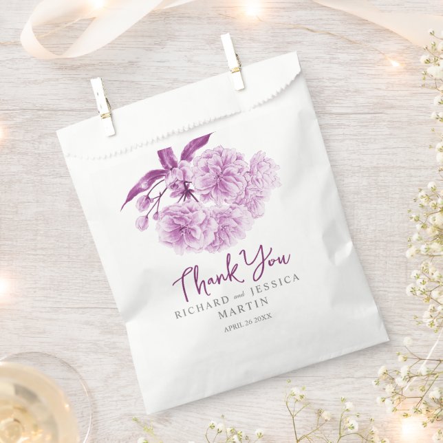 Sachets En Papier aquarelle fleurie mariage violet (Coupé)