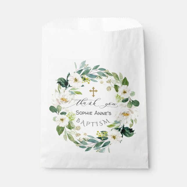 Sachets En Papier Aquarelle Fleurs blanches Wreath Cross Baptism (Devant)