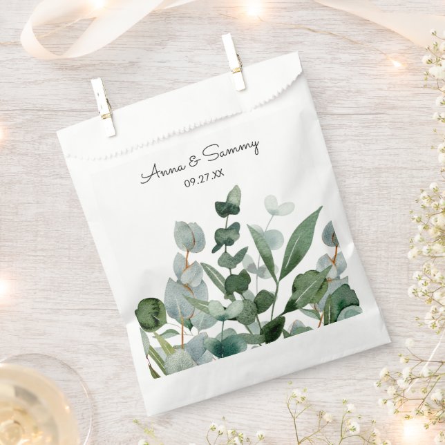 Sachets En Papier Aquarelle Fleurs Feuillage Végétal Mariage (Coupé)