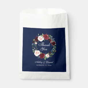 Sachets En Papier Aquarelle Floral Bourgogne bleu Mariage Merci
