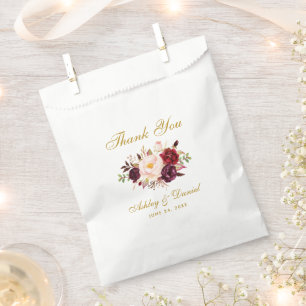 Sachets En Papier Aquarelle Floral Bourgogne Gold Mariage Merci