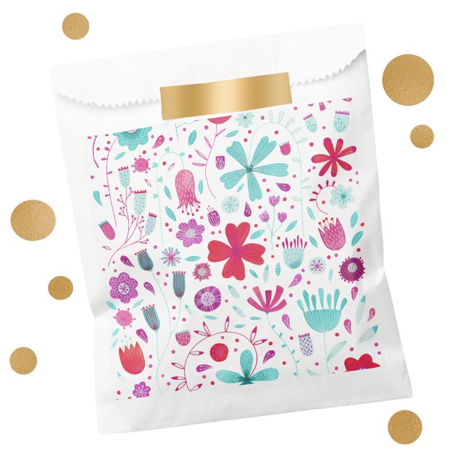 Sachets En Papier Aquarelle florale moderne (Modern floral pink, purple and aqua party favor bags)