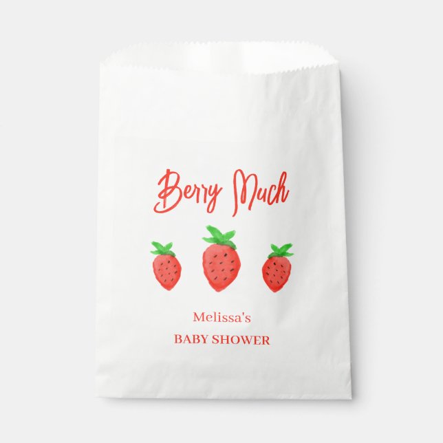 Sachets En Papier Aquarelle Fraise Baby shower Fille Rouge (Devant)