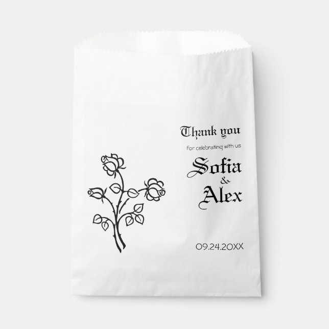 Sachets En Papier Aquarelle gothique mariage noir floral (Devant)
