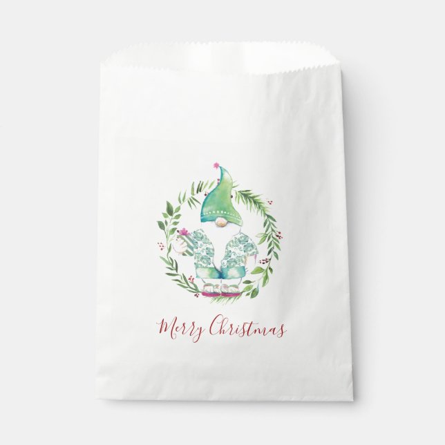 Sachets En Papier Aquarelle Joyeux Noël Gnome Bonbon Favoriser Sac (Devant)