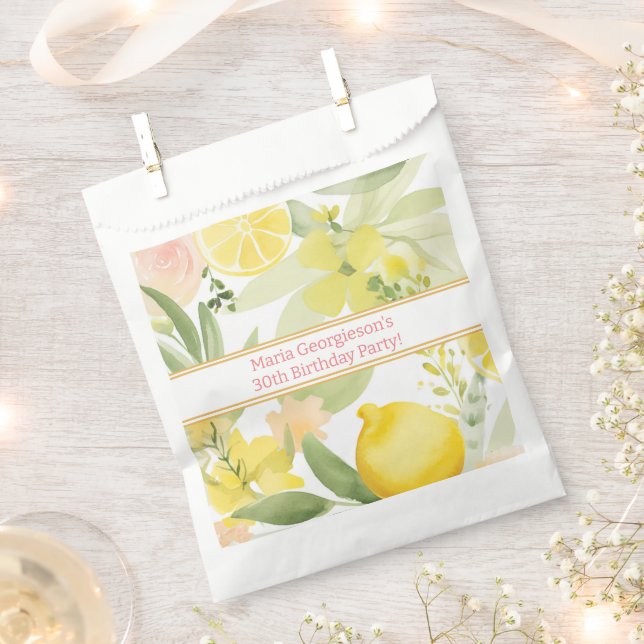 Sachets En Papier Aquarelle Lemon Floral à thème Anniversaire (Coupé)