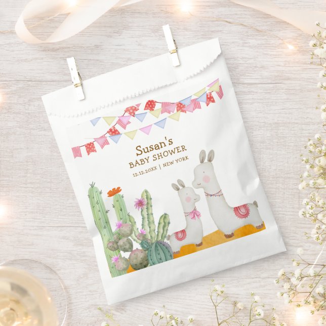 Sachets En Papier Aquarelle Llama Desert Cactus Fiesta Baby shower (Coupé)