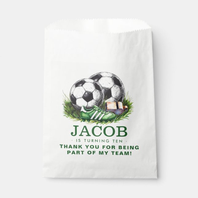 Sachets En Papier Aquarelle marine verte pour enfants de soccer (Devant)