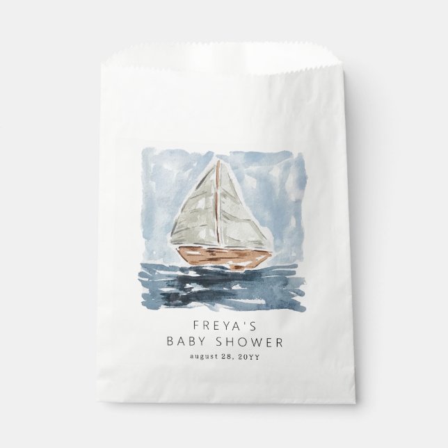 Sachets En Papier Aquarelle nautique Baby shower nautique personnali (Devant)