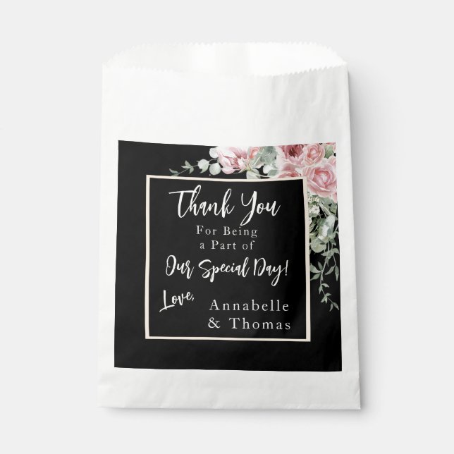 Sachets En Papier Aquarelle noire rose Mariage (Devant)