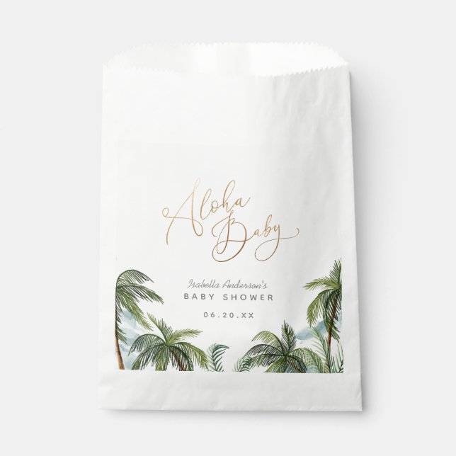 Sachets En Papier Aquarelle Palm Trees or Aloha Baby shower (Devant)