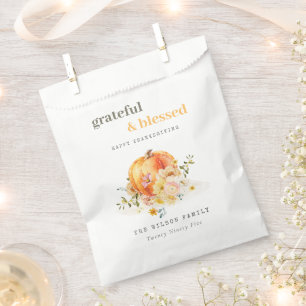 Sachets En Papier Aquarelle Pastel Soft Floral Citrouille Thanksgivi