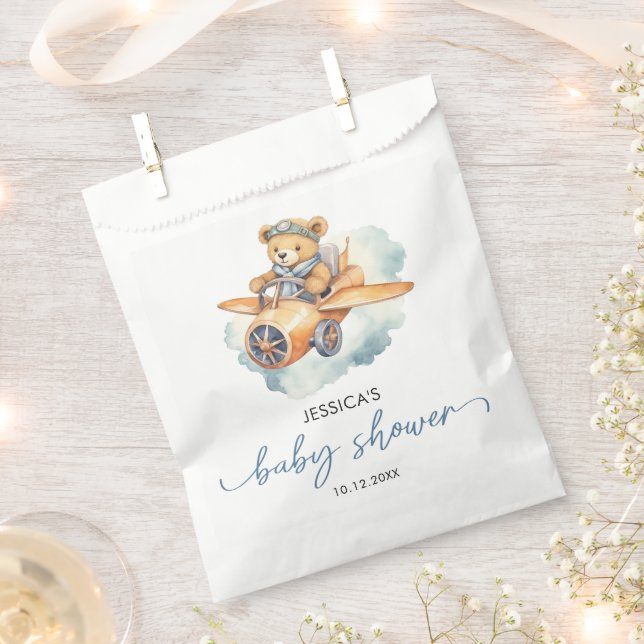 Sachets En Papier Aquarelle Petit Ours Baby shower Garçon (Coupé)