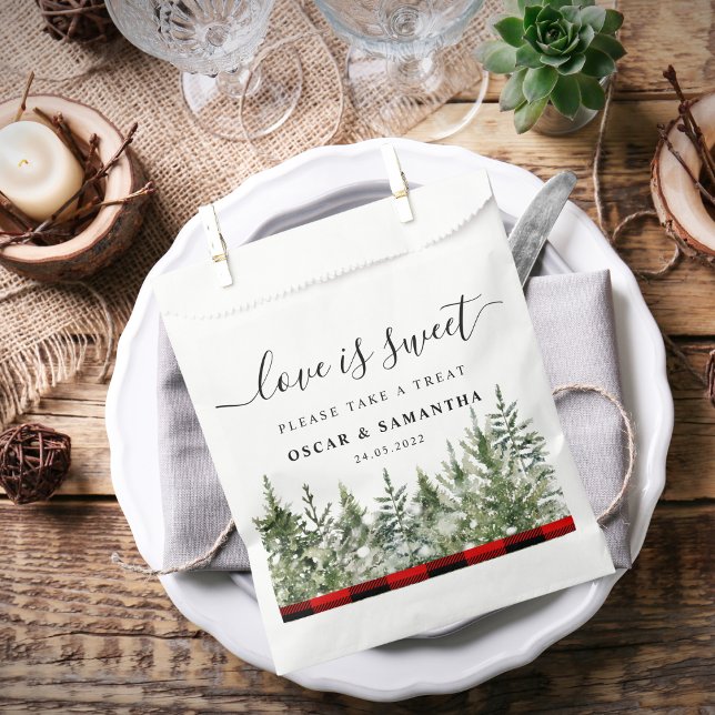 Sachets En Papier Aquarelle Pine verte et Buffle rouge Plaid (Créateur téléchargé)