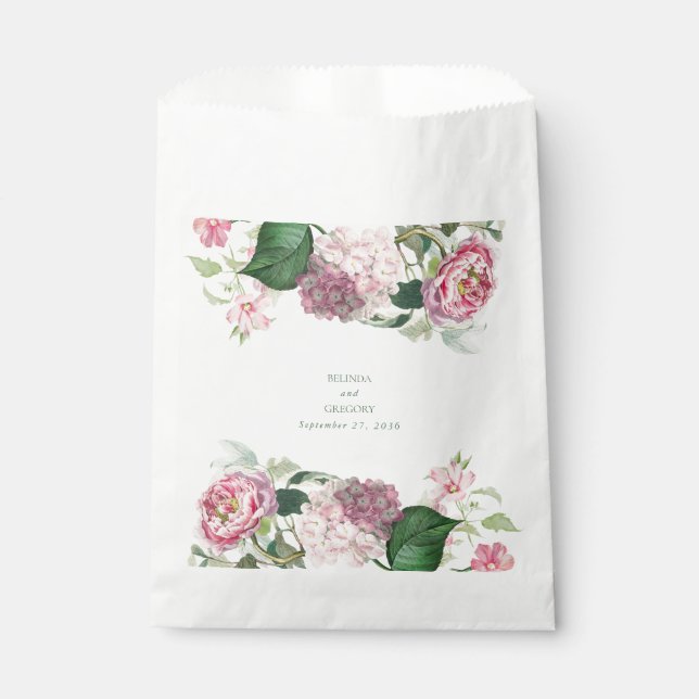 Sachets En Papier Aquarelle romantique Fleurs roses Mariage de jardi (Devant)