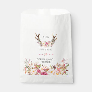 Sachets En Papier Aquarelle rose Blush Floral Antlers Mariage