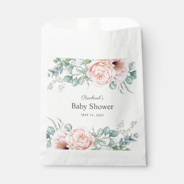 Sachets En Papier Aquarelle rose et beige Baby shower floral (Devant)