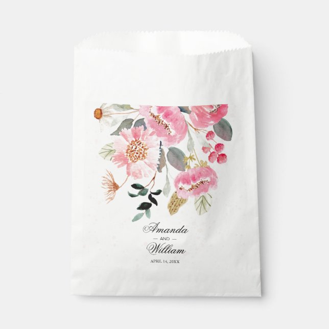 Sachets En Papier Aquarelle rose Fleurs Mariage (Devant)