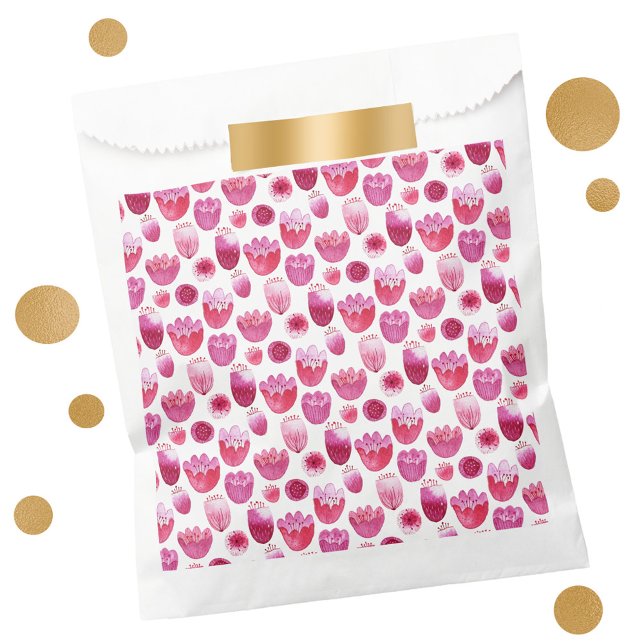 Sachets En Papier Aquarelle rose floral (Watercolor blossom floral pattern hot pink party favor bag)