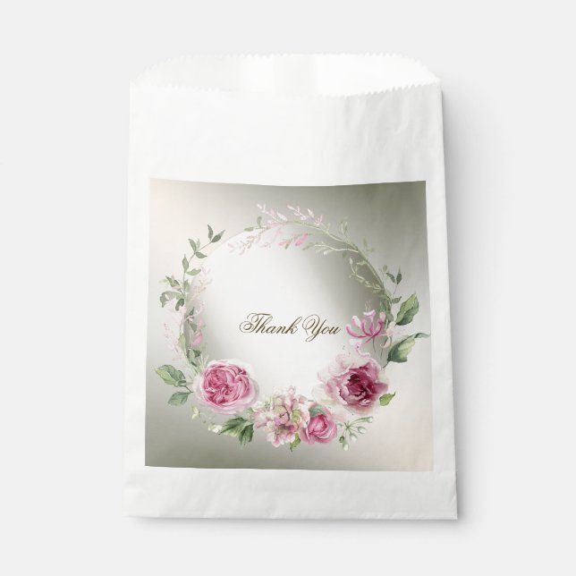 Sachets En Papier Aquarelle rose Floral Frame Bronze brillant (Devant)