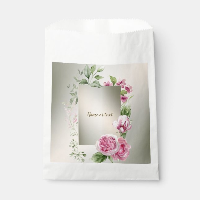 Sachets En Papier Aquarelle rose Floral Frame Bronze brillant Fa (Devant)