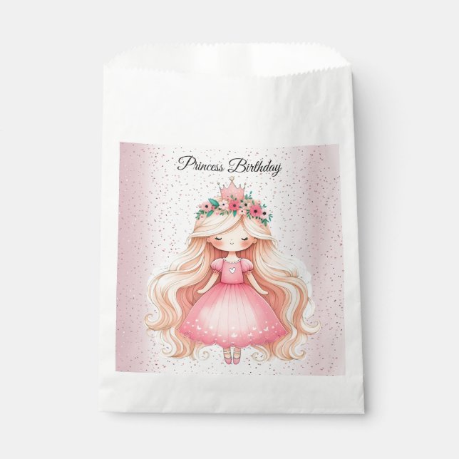 Sachets En Papier Aquarelle rose princesse Anniversaire (Devant)