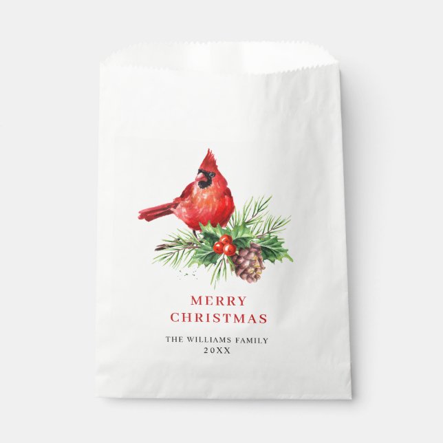 Sachets En Papier Aquarelle Rouge Cardinal Noël Fête de Noël (Devant)
