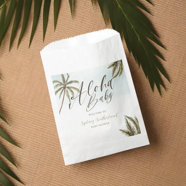 Sachets En Papier Aquarelle tropicale Palm Trees Baby shower Bienven (Tropical Watercolor Palm Trees Baby Shower Welcome Favor Bag)