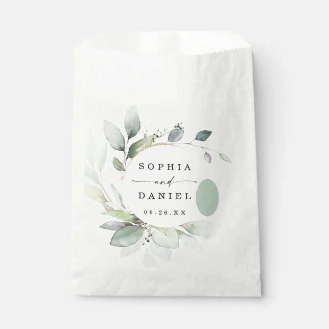 Sachets En Papier Aquarelle Verdure Mariage Faveurs (Devant)