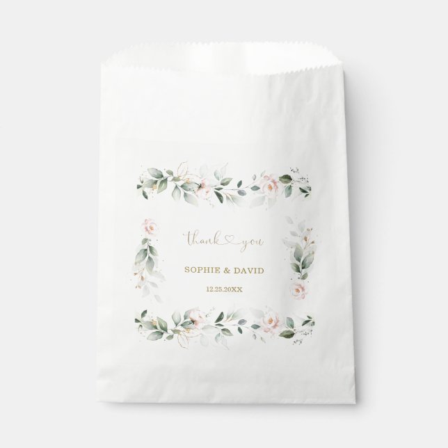 Sachets En Papier Aquarelle vert rose Floral or Mariage Favo (Devant)