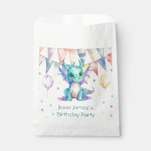Sachets En Papier Aquarelle vert violet dragon garçon fête d'anniver