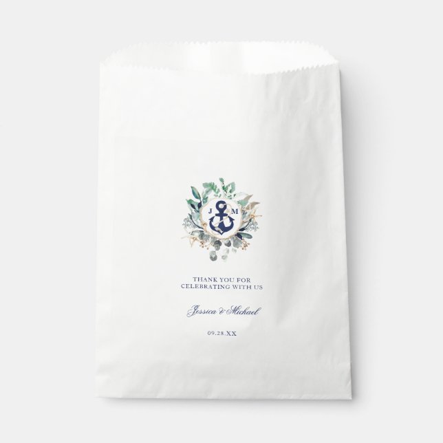 Sachets En Papier Aquarelle verte Ancre rustique Mariage Monogramme (Devant)