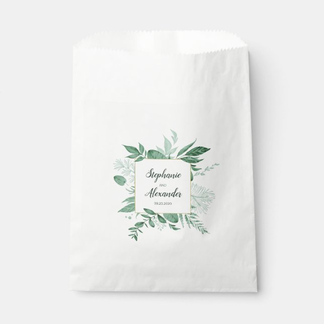 Sachets En Papier Aquarelle Wild Feuilles Hunter Mariage vert (Devant)