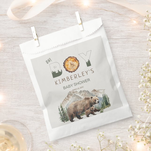 Sachets En Papier Aquarelle Woodland Oh Boy Bear Baby shower (Coupé)