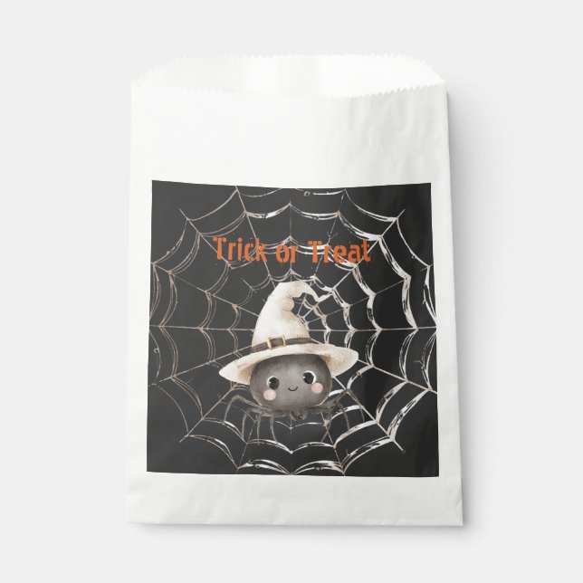 Sachets En Papier Araignée joyeuse et amicale sur toile Halloween (Devant)