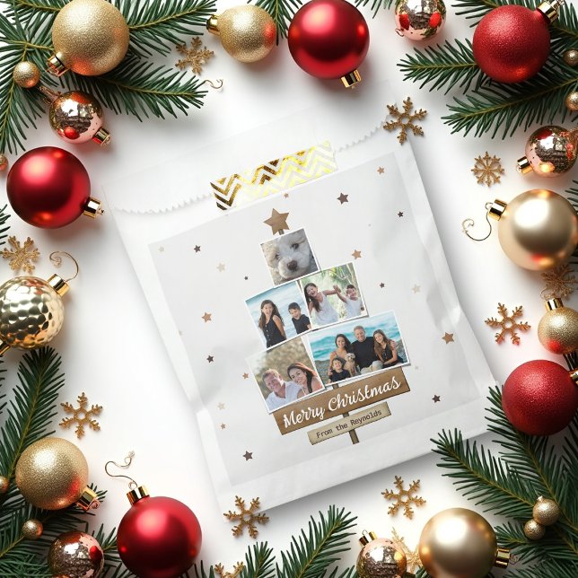 Sachets En Papier Arbre de Noël en bois rustique | 5 Photos Collage (Créateur téléchargé)