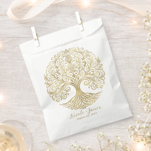 Sachets En Papier Arbre de vie Cream & Gold Celtic Mariage (Coupé)