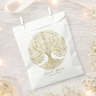 Sachets En Papier Arbre de Vie Crème et Or Mariage Celtique