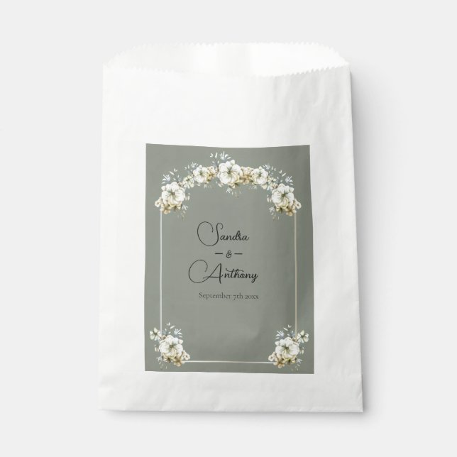 Sachets En Papier Arched Sage Green Floral wedding favor bag (Devant)