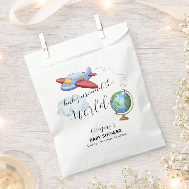 Sachets En Papier Around The World Map Airplane Boy Baby Shower (Coupé)