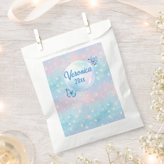 Sachets En Papier Arrière - plan étoilé bleu-rose (Coupé)